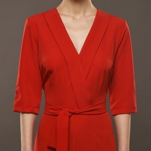 Red Jumpsuit with Plunging Neckline